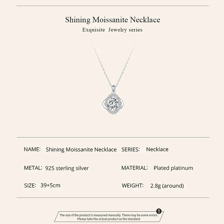 Lucky Clover 1ct Moissanite Sterling Silver Pendant Necklace