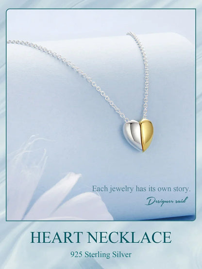 Gold Plated Heart Pendant Necklace For Women - 925 Sterling Silver Couple Heart Jewelry