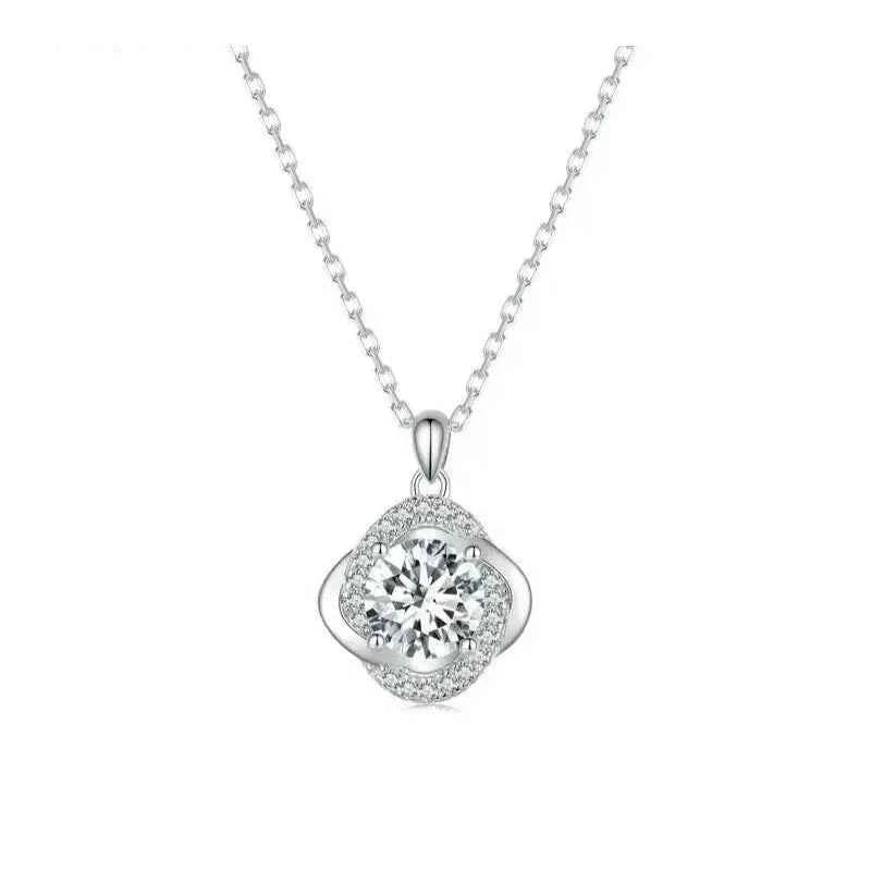 Lucky Clover 1ct Moissanite Sterling Silver Pendant Necklace