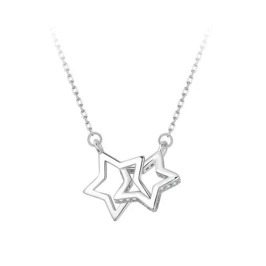 Connected Hearts: Sterling Silver Star/Heart/Cat Pendant Necklace