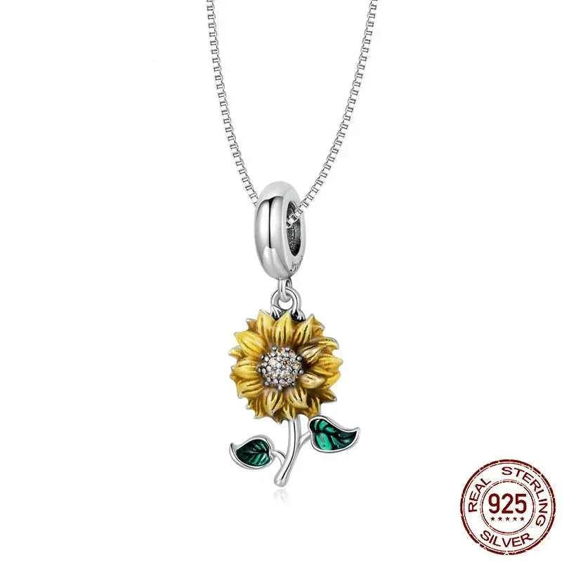 Vintage 925 Sterling Silver Sunflower Pendant Necklace