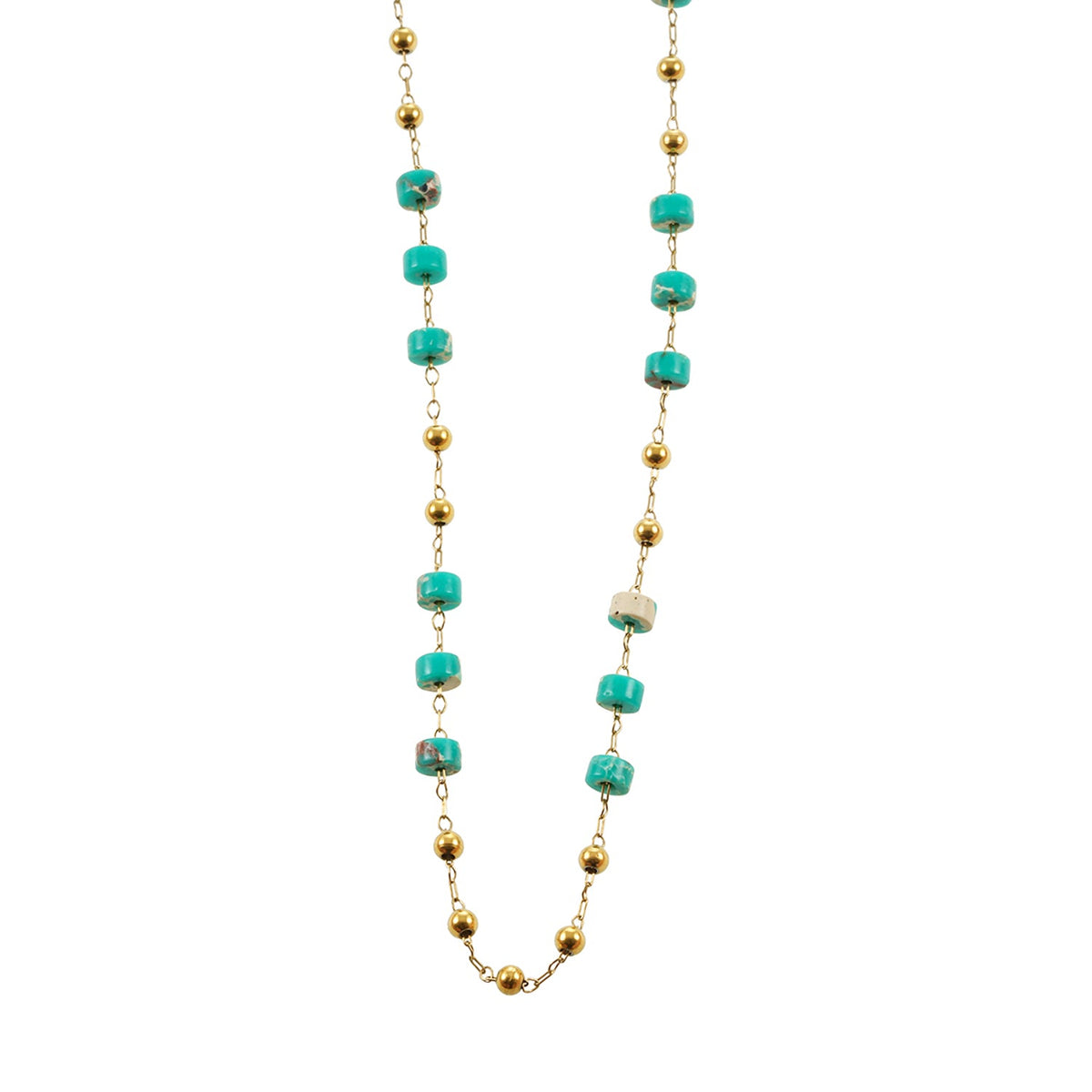 SANTA CRUZ Blue: Gold & Natural Stone Beaded Chain Necklace