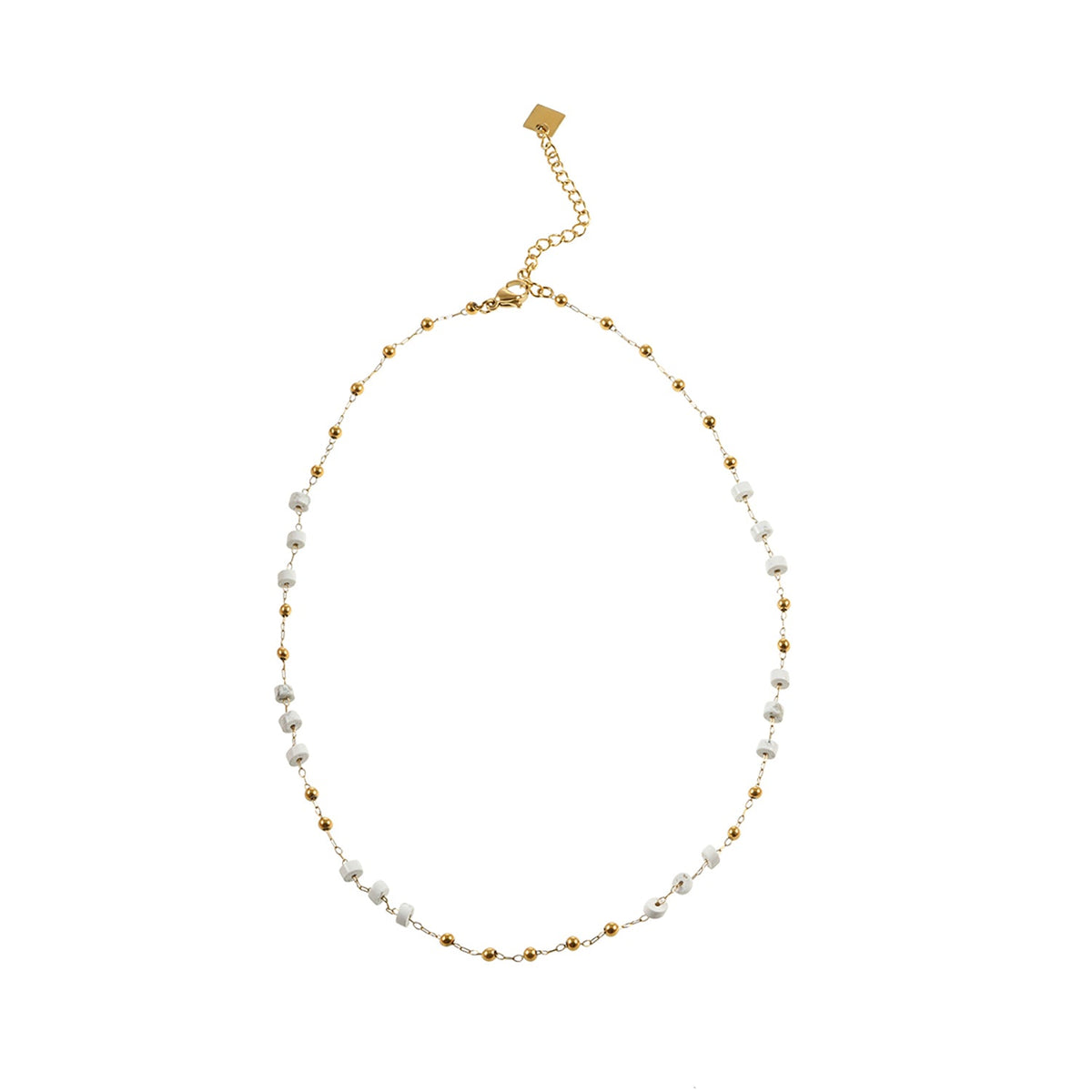 SANTA CRUZ White: Gold & White Stone Beaded Chain Necklace