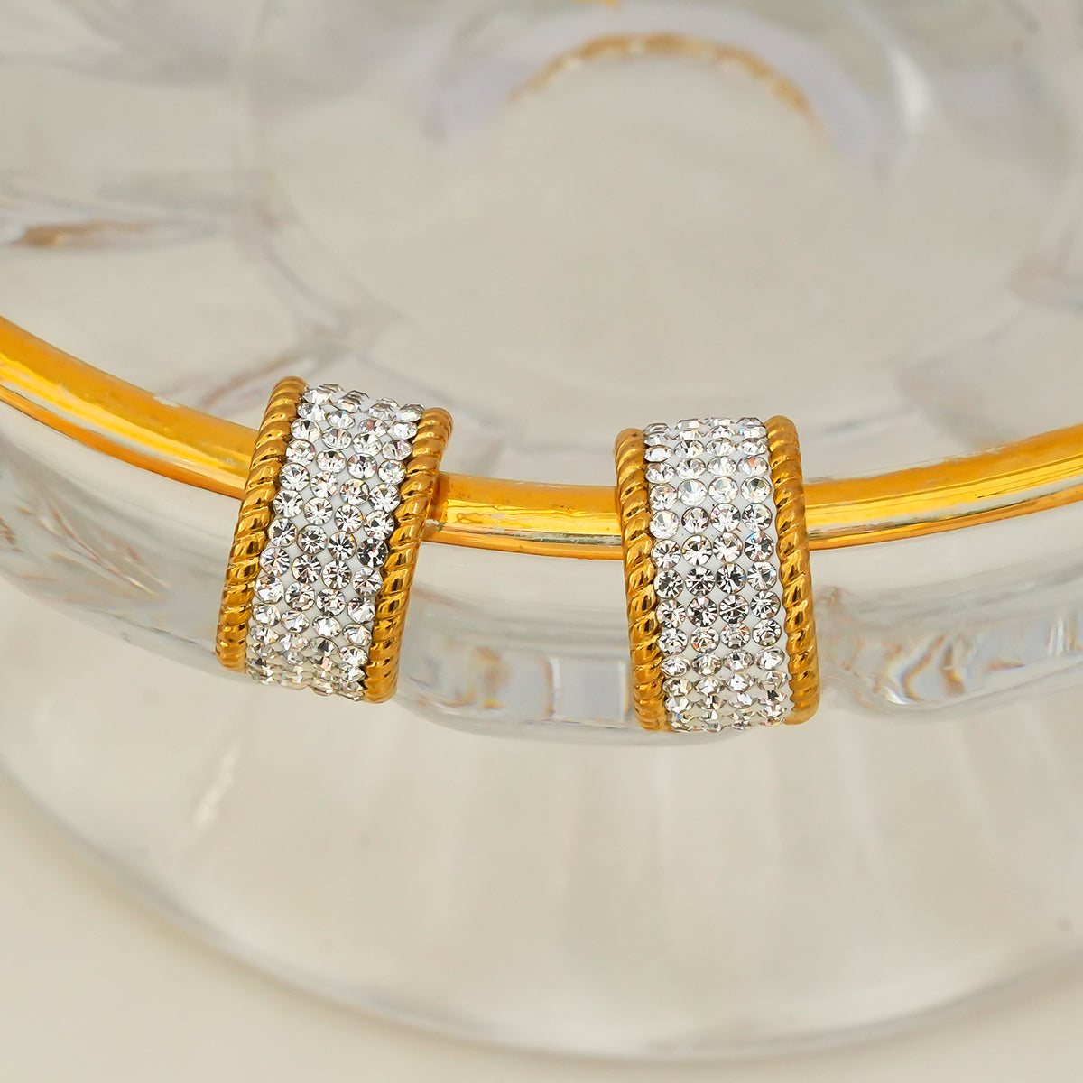 SHEERAN Gold: Quadruple-Row Pavé Zirconia (CZ) Hoop Stud Earrings with Ornate Border