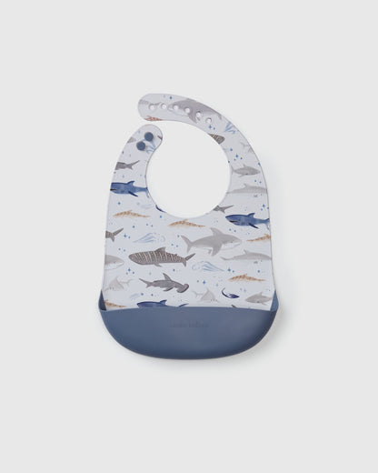 Silicone Bib Printed - Smiley Sharks
