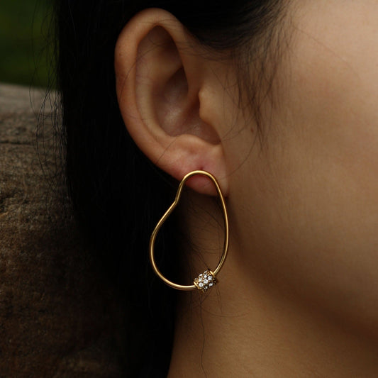 SIMAN Irregular Shaped Pavé Zirconia accented Hoop Earrings in Gold