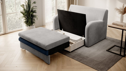 Ario Condo Style 2 Seater Storage Sleeper Sofa - Grey/Navy