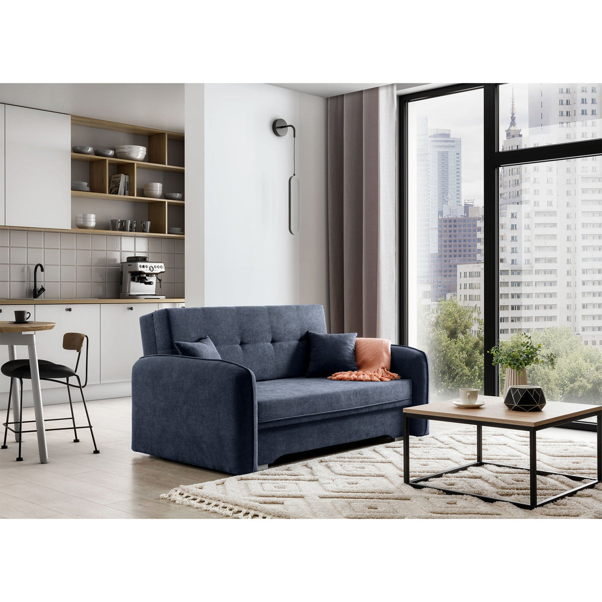 Laine Condo Style 2 Seater Storage Sleeper Sofa - Navy Blue