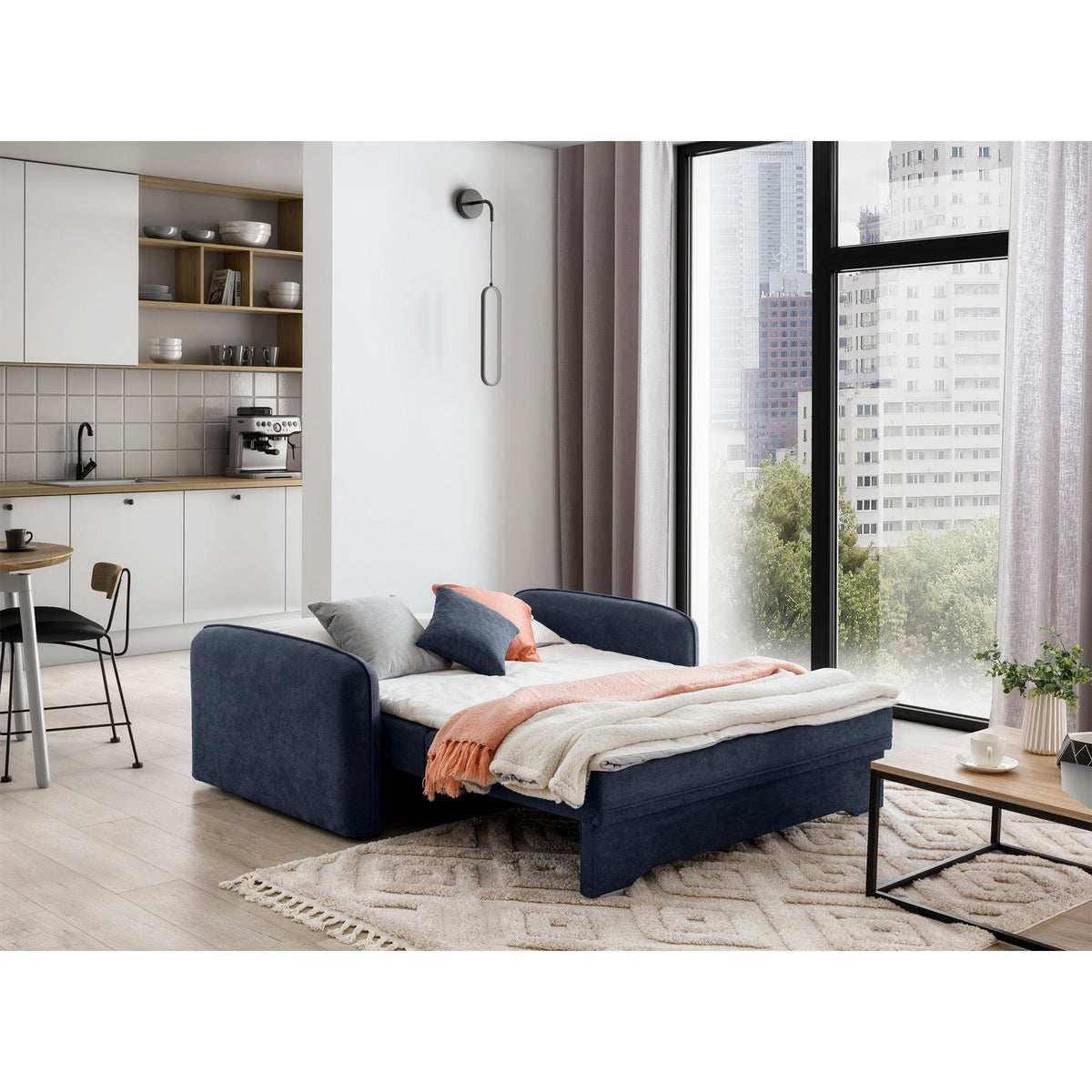 Laine Condo Style 2 Seater Storage Sleeper Sofa - Navy Blue