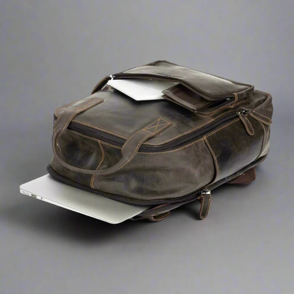 Greenwood Leather Backpack with Reinforced Laptop and Tablet Compartments