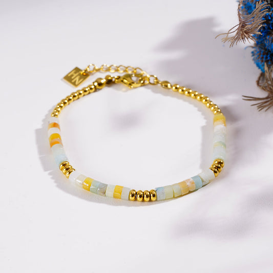 SUMAN: Pink Aventurine Stones and Gold Beaded Bracelet.