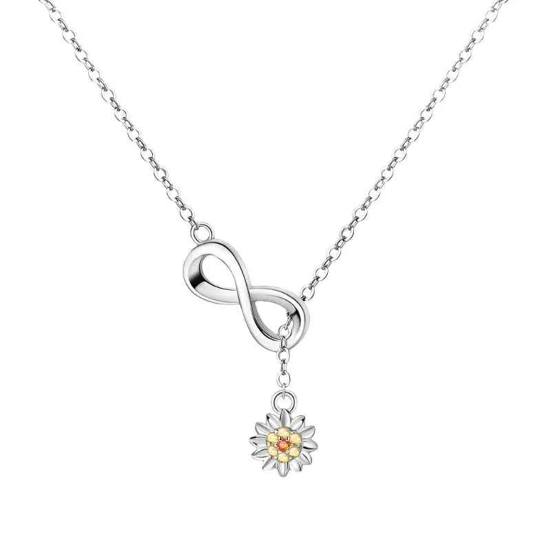 Endless Sunshine Sterling Silver Infinity Necklace With Sunflower
