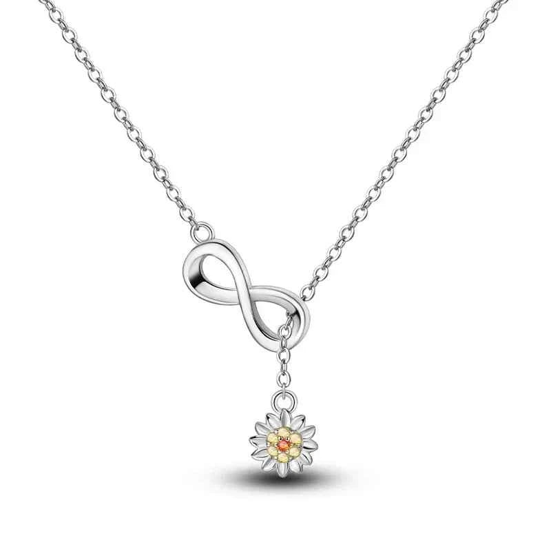 Endless Sunshine Sterling Silver Infinity Necklace With Sunflower
