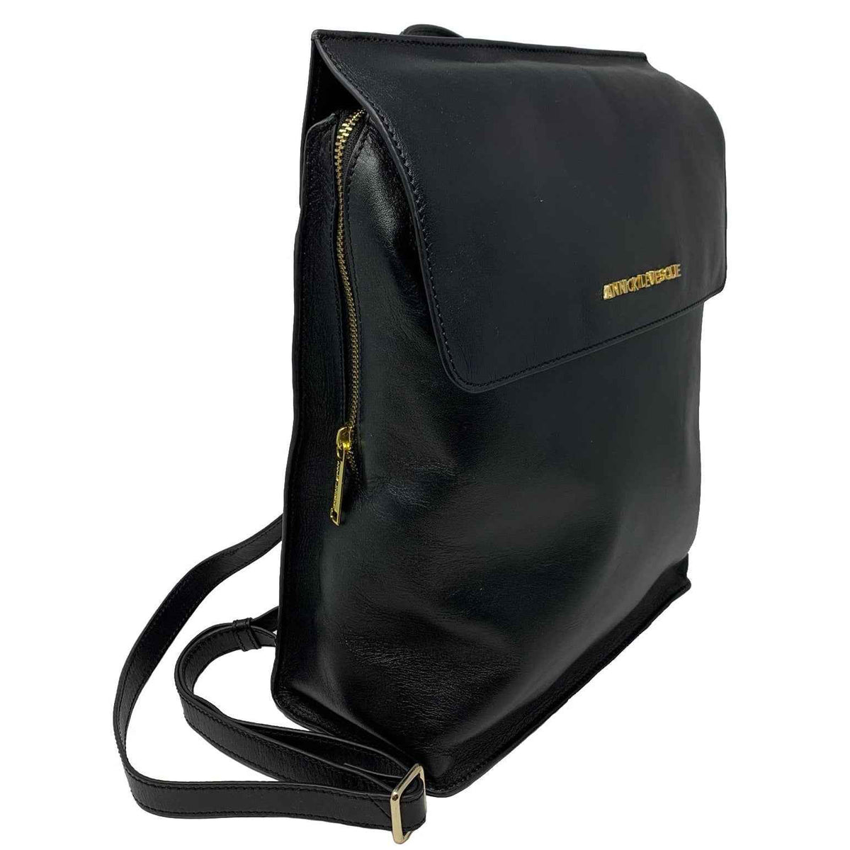 Sac à dos en cuir véritable noir, Antoinette
