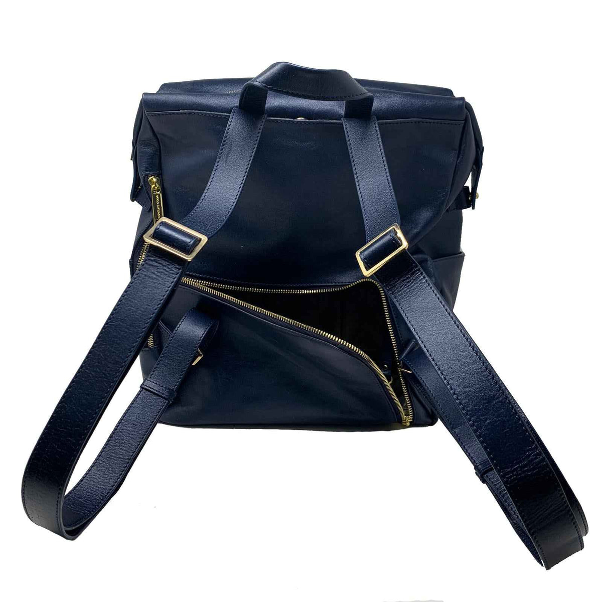 Grand Sac à dos en Cuir Véritable Bleu Marine, Léanne