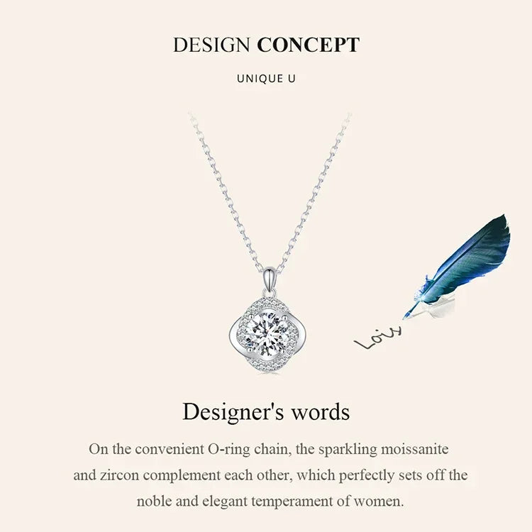 Lucky Clover 1ct Moissanite Sterling Silver Pendant Necklace