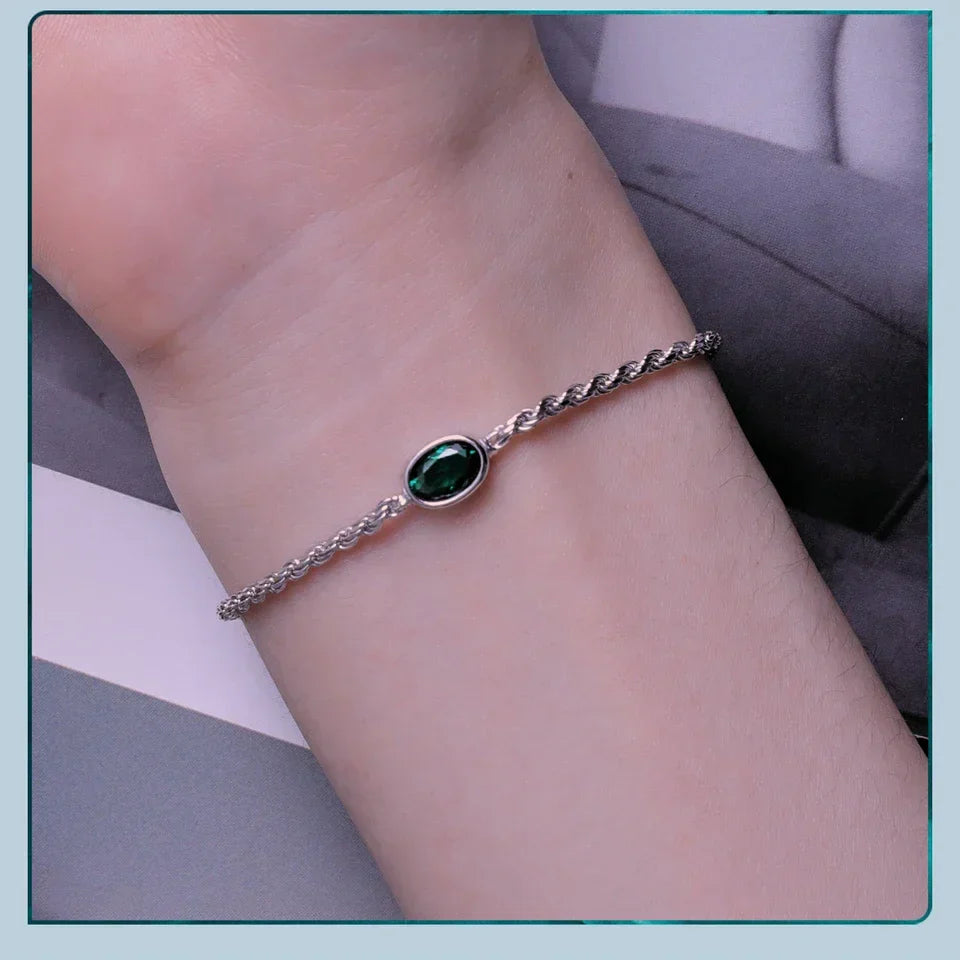 Sterling Silver Chopin Bracelet with Green Zircon – Adjustable