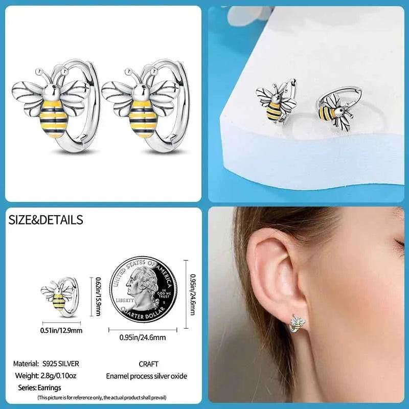 Dazzling Bee Sterling Silver Hoop Earrings