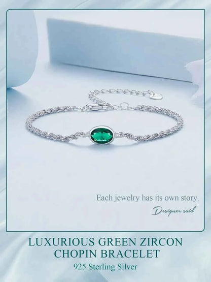 Sterling Silver Chopin Bracelet with Green Zircon – Adjustable