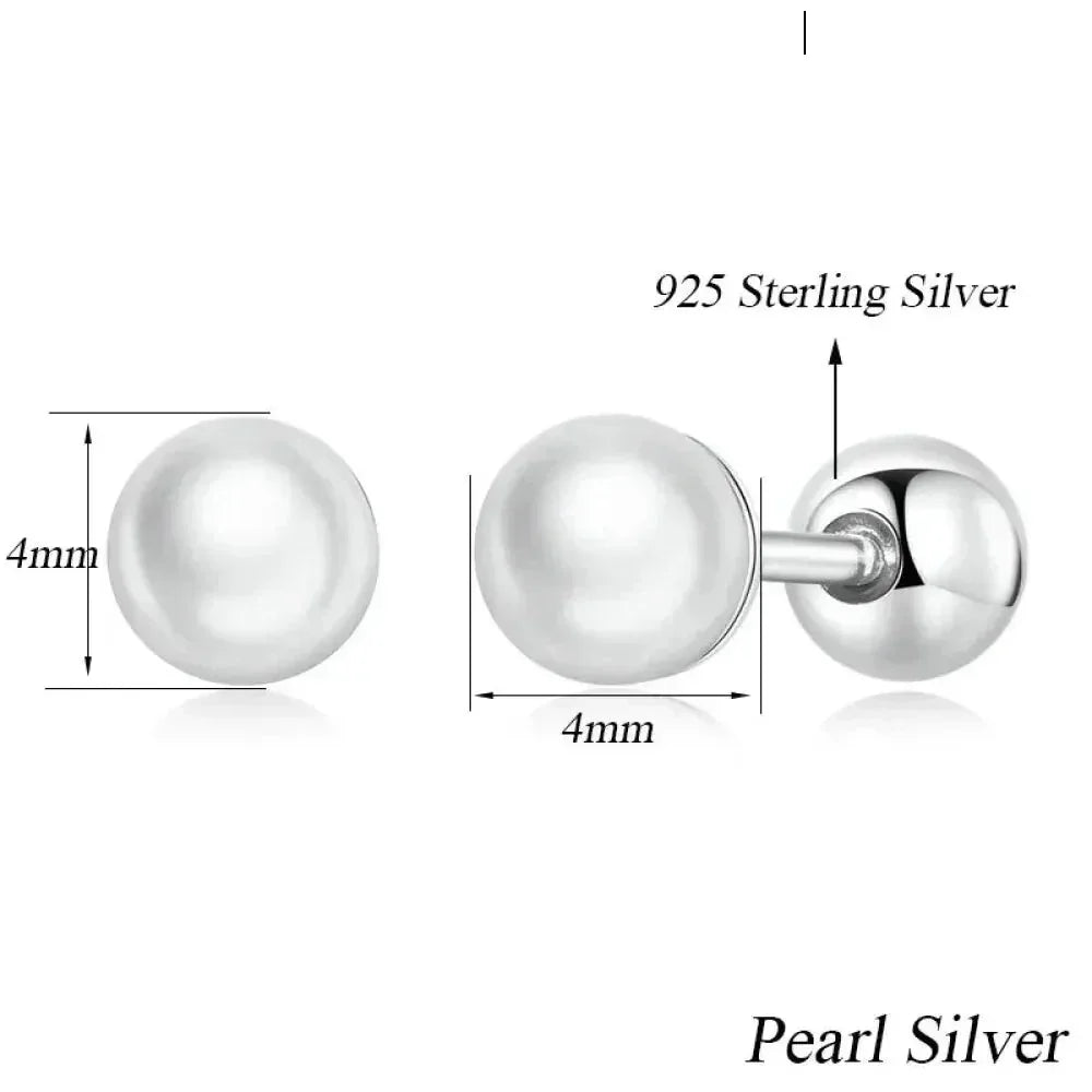 Charm And Elegance: 925 Sterling Silver Pearl Beads Screw Stud Earrings