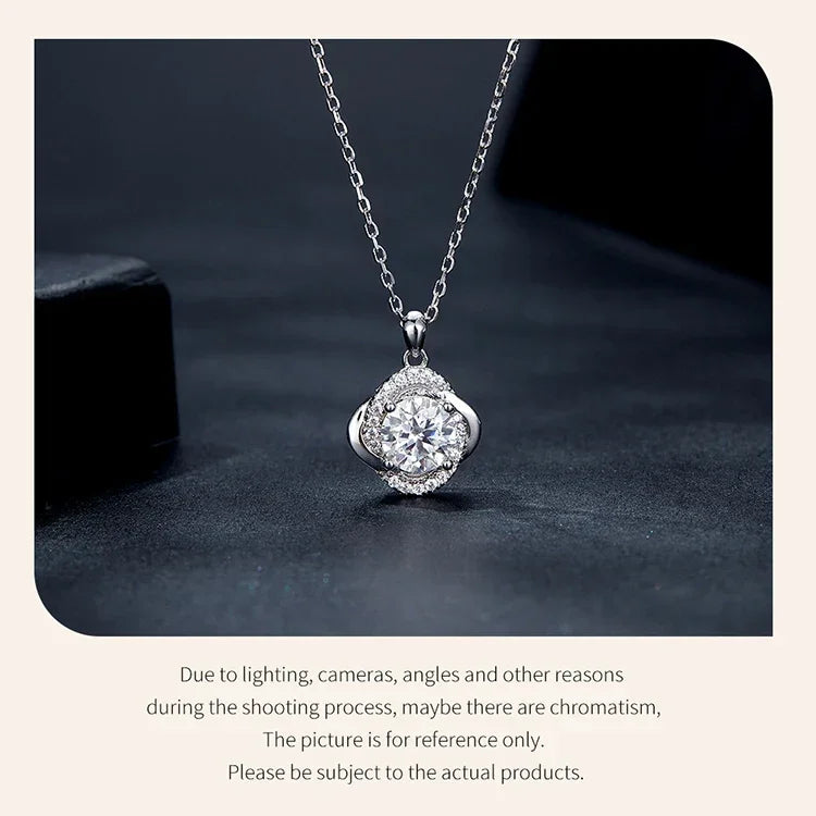 Lucky Clover 1ct Moissanite Sterling Silver Pendant Necklace