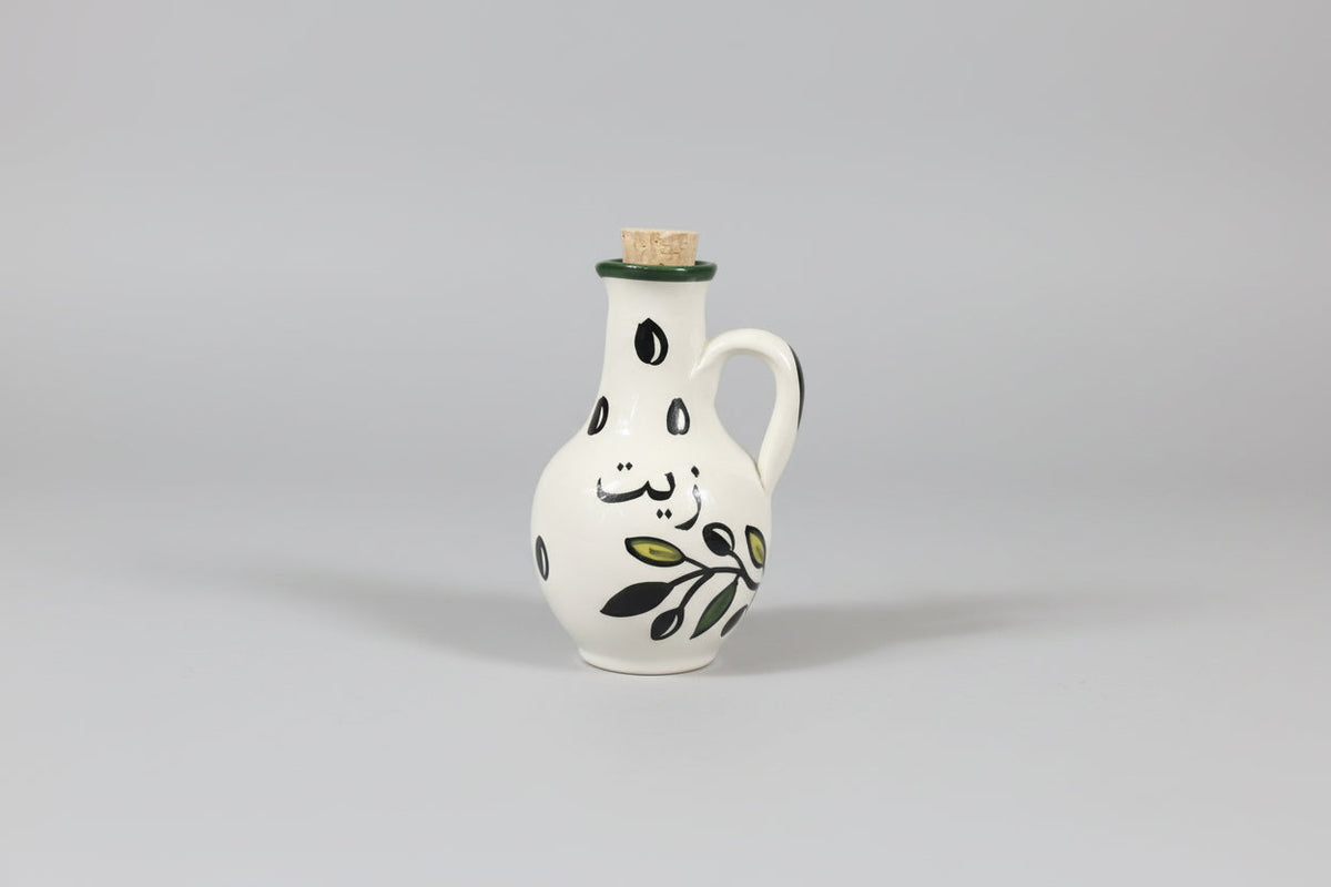 Ceramic Oil Decanter – "زيت" (Oil) in Arabic | With Cork Lid | Village Pattern