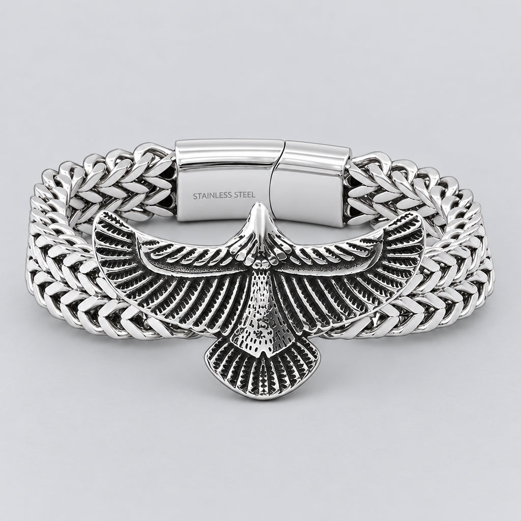 Steeltime Men's 2 Row Wheat Chain Eagle Bracelet | Stainless Steel