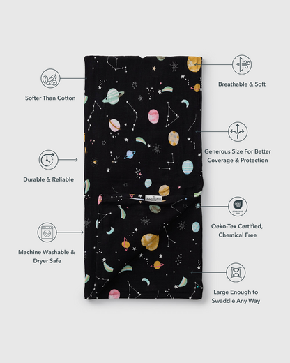 Baby Muslin Swaddle in Tanboocel® Bamboo Viscose - Planets