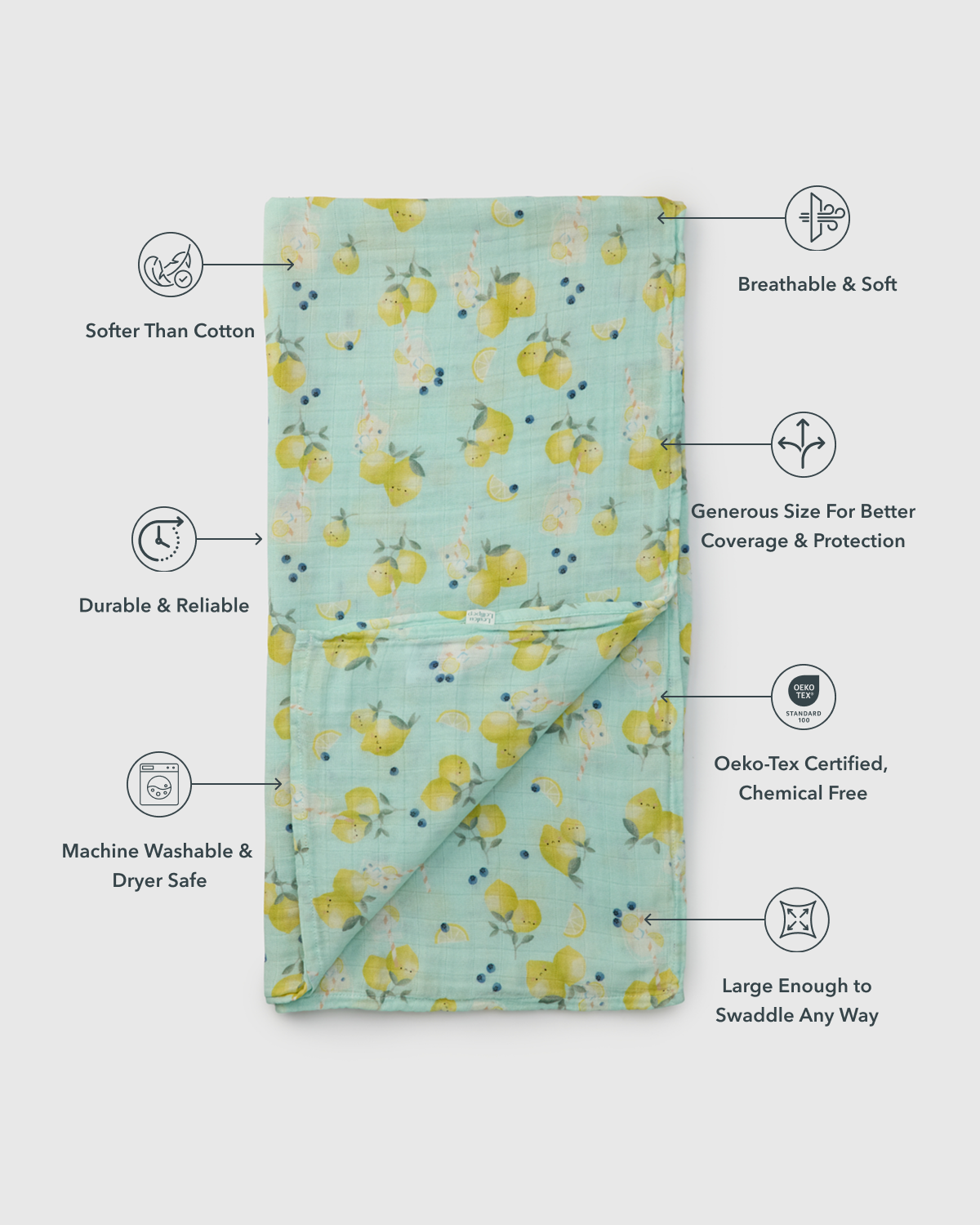 Baby Muslin Swaddle in Tanboocel® Bamboo Viscose - Lemon Squeezy