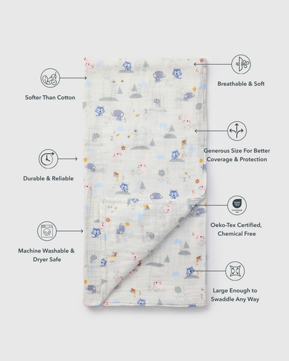 Baby Muslin Swaddle in Tanboocel® Bamboo Viscose - Mini Mathletes