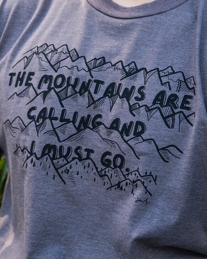 MOUNTAINS CALLING - Unisex Eco Tee - Heather Brown