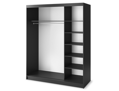 Marrphy Mirrored 3 Sliding Door Freestanding Wardrobe - Black/Oak Caramel