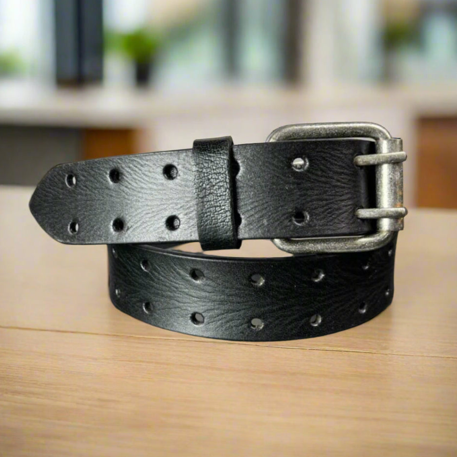 Men's Buffalo Grain Leather Belt | Dual-Prong Buckle