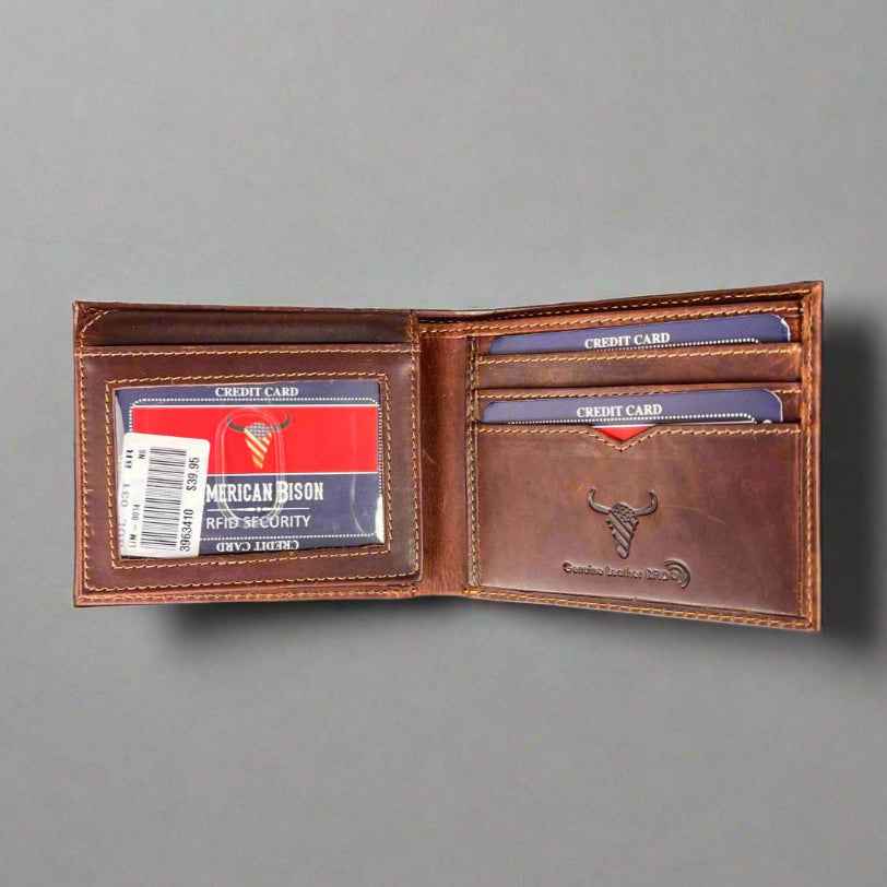 Men’s Bifold Flip-Up Cow Leather Wallet