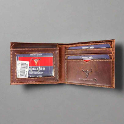 Men’s Bifold Flip-Up Cow Leather Wallet