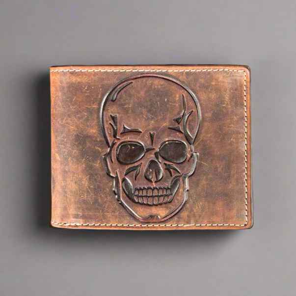 Men’s Skull Embossed Bifold Leather Wallet