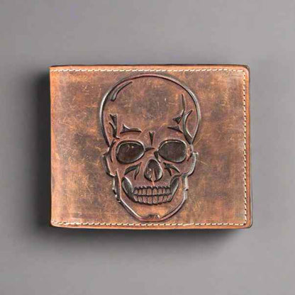 Men’s Skull Embossed Bifold Leather Wallet
