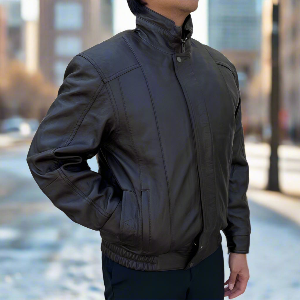 BOL Men's Double Pocket Leather Bomber Jacket | Lambskin Outerwear