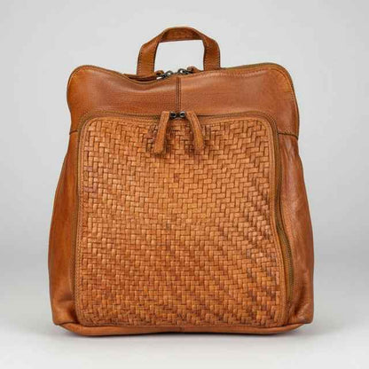 MET Classic Leather Backpack with Woven Front and Adjustable Straps
