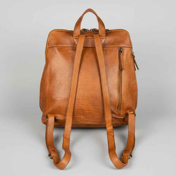 MET Classic Leather Backpack with Woven Front and Adjustable Straps