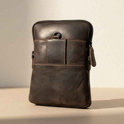 Greenwood Leather Mini Crossbody Bag. Premium 3-Zipper Travel Organizer