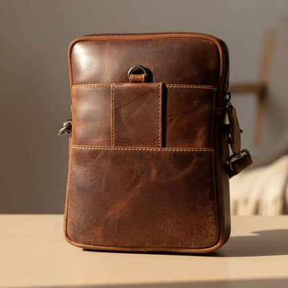 Greenwood Leather Mini Crossbody Bag. Premium 3-Zipper Travel Organizer