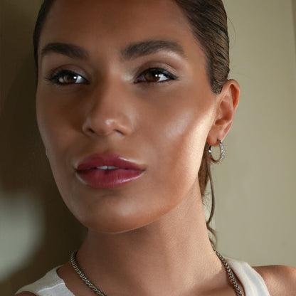 Style YARA: 'Pavé All the Way' Zirconia Hoop Earrings (Small Size) Silver
