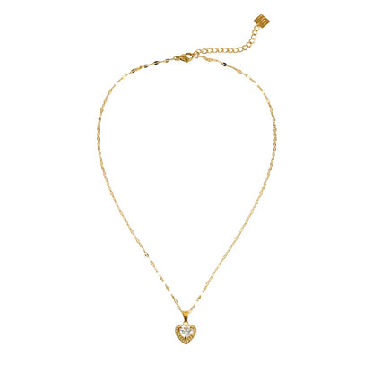 ZITA Gold: Gucci-Style Dainty Chain Necklace with Sparkling Petit Pavé Heart Pendant