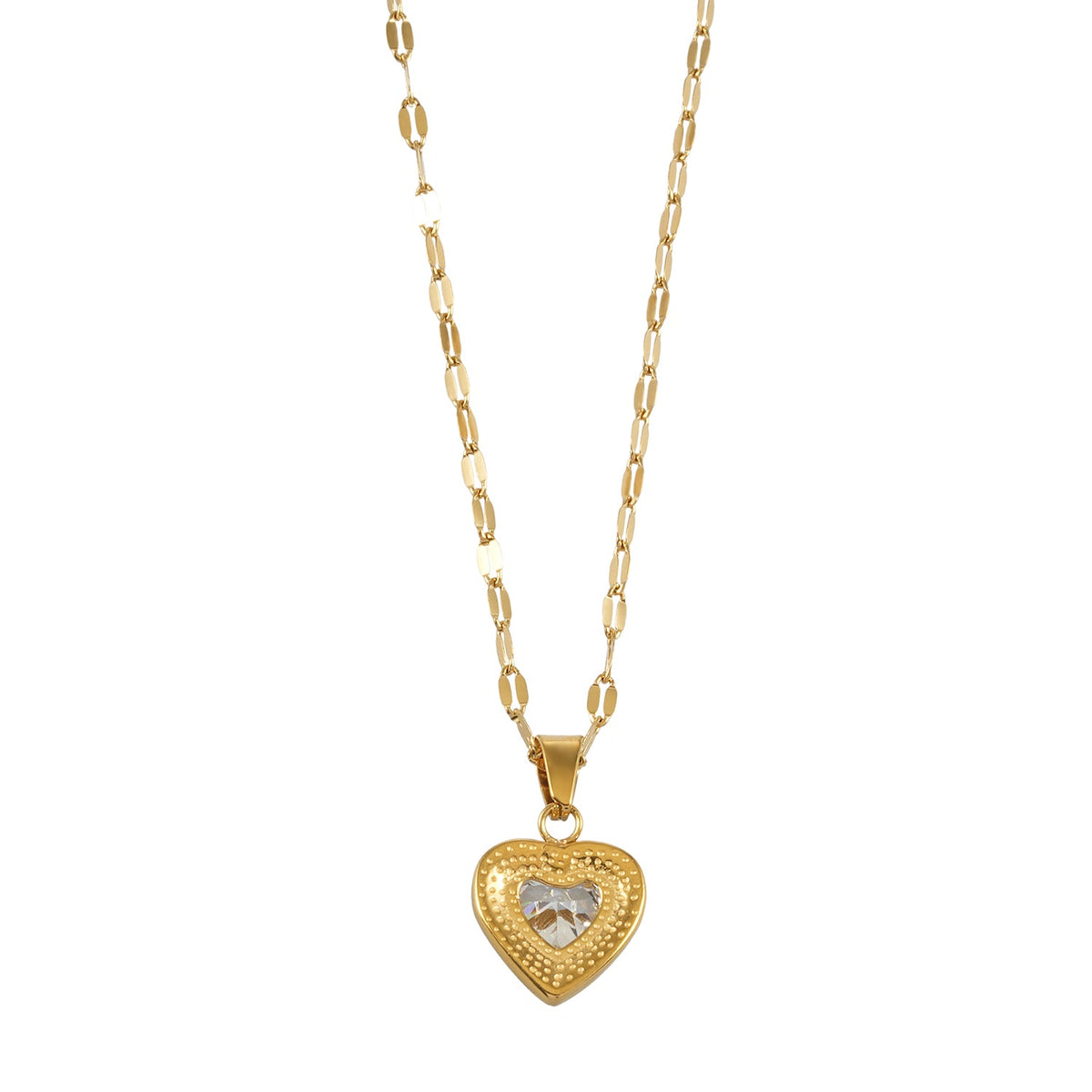 ZITA Gold: Gucci-Style Dainty Chain Necklace with Sparkling Petit Pavé Heart Pendant