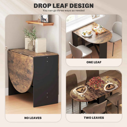 Rustic Brown Oval Folding Dining Table – Space-Saving Drop-Leaf Kitchen Table (United States & Canada Delivery Only)