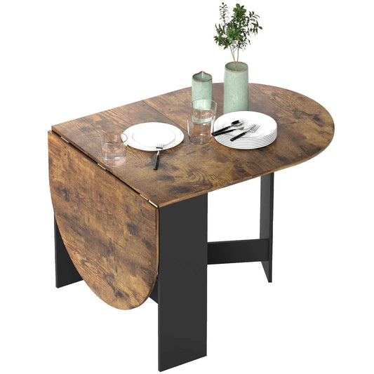 Rustic Brown Oval Folding Dining Table – Space-Saving Drop-Leaf Kitchen Table (United States & Canada Delivery Only)