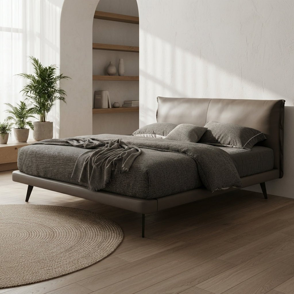 Aries Minimalist Brown Leather Bed