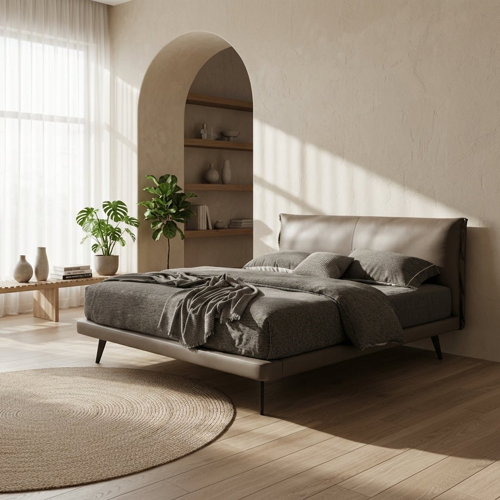 Aries Minimalist Brown Leather Bed