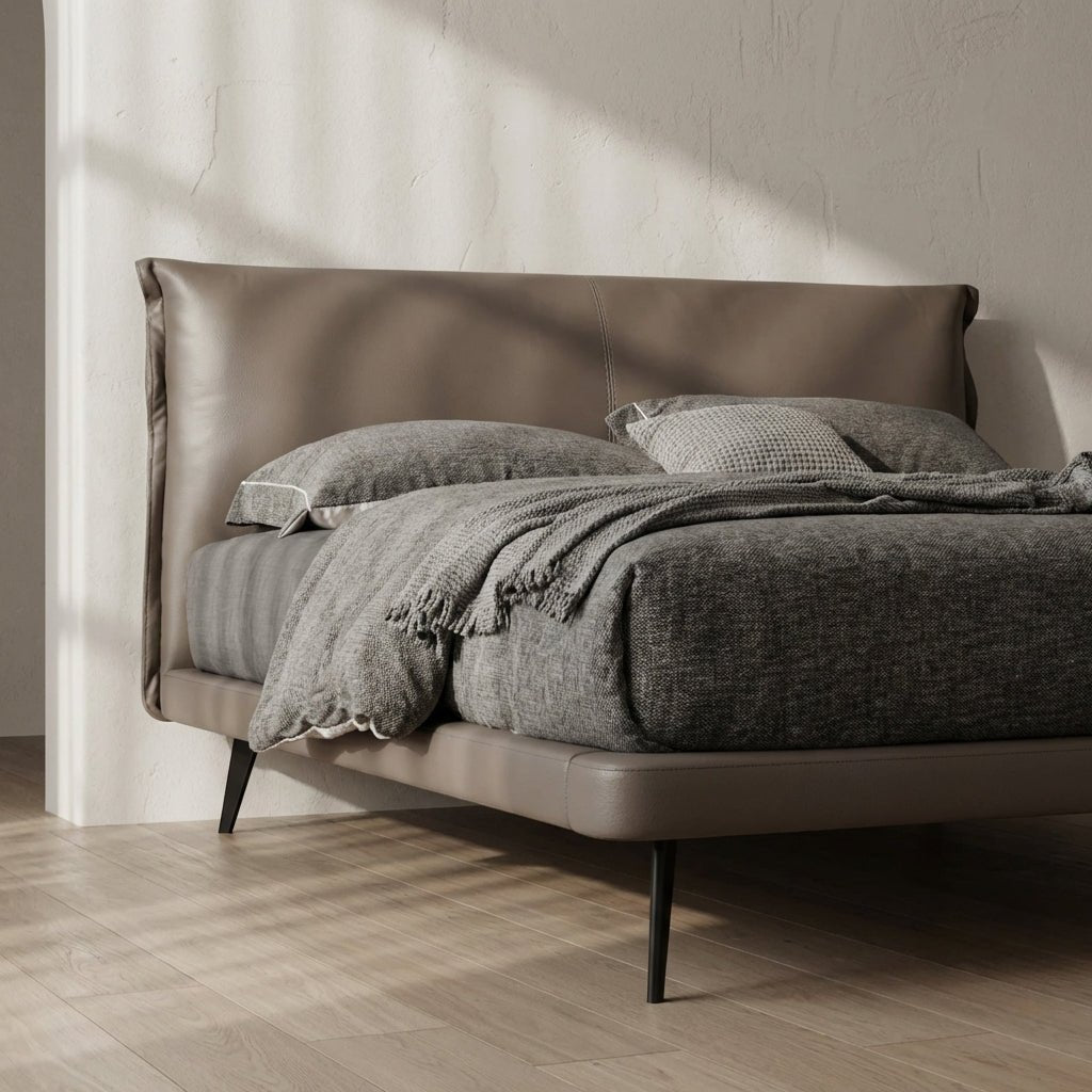 Aries Minimalist Brown Leather Bed